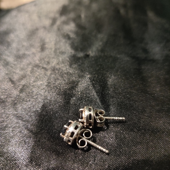 Sterling Silver Zircon Halo Natural Sapphire Stud Earrings SAVVY CIE JEWELS - Picture 4 of 9